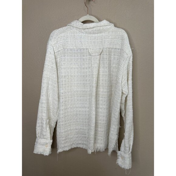 MNML‎ Womens white tan blouse medium long sleeve polyester collared button up - Picture 7 of 8